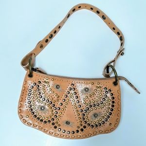 Nordstrom Tan Leather Studded Boho Small Handbag